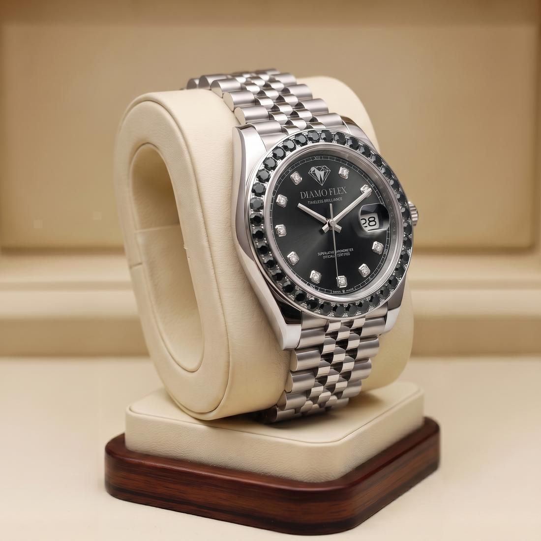 DIAMO FLEX Black Dial CZ Luxury Watch | Stainless Steel Men's Watch