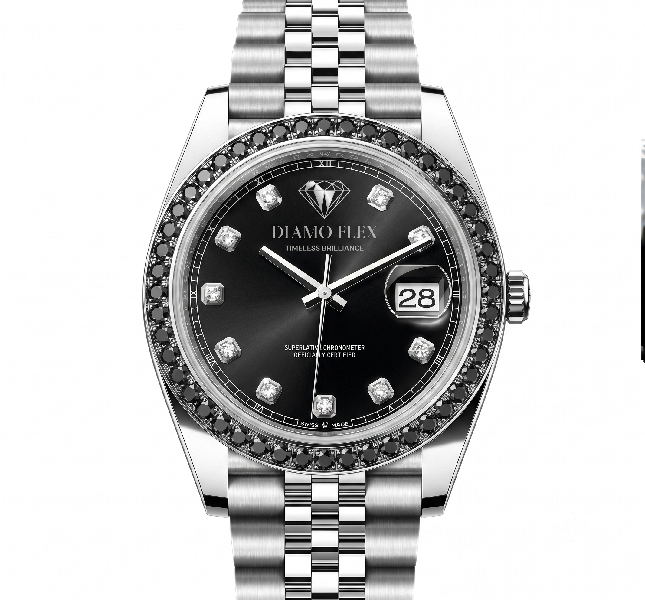 DIAMO FLEX Black Dial CZ Luxury Watch | Stainless Steel Men's Watch