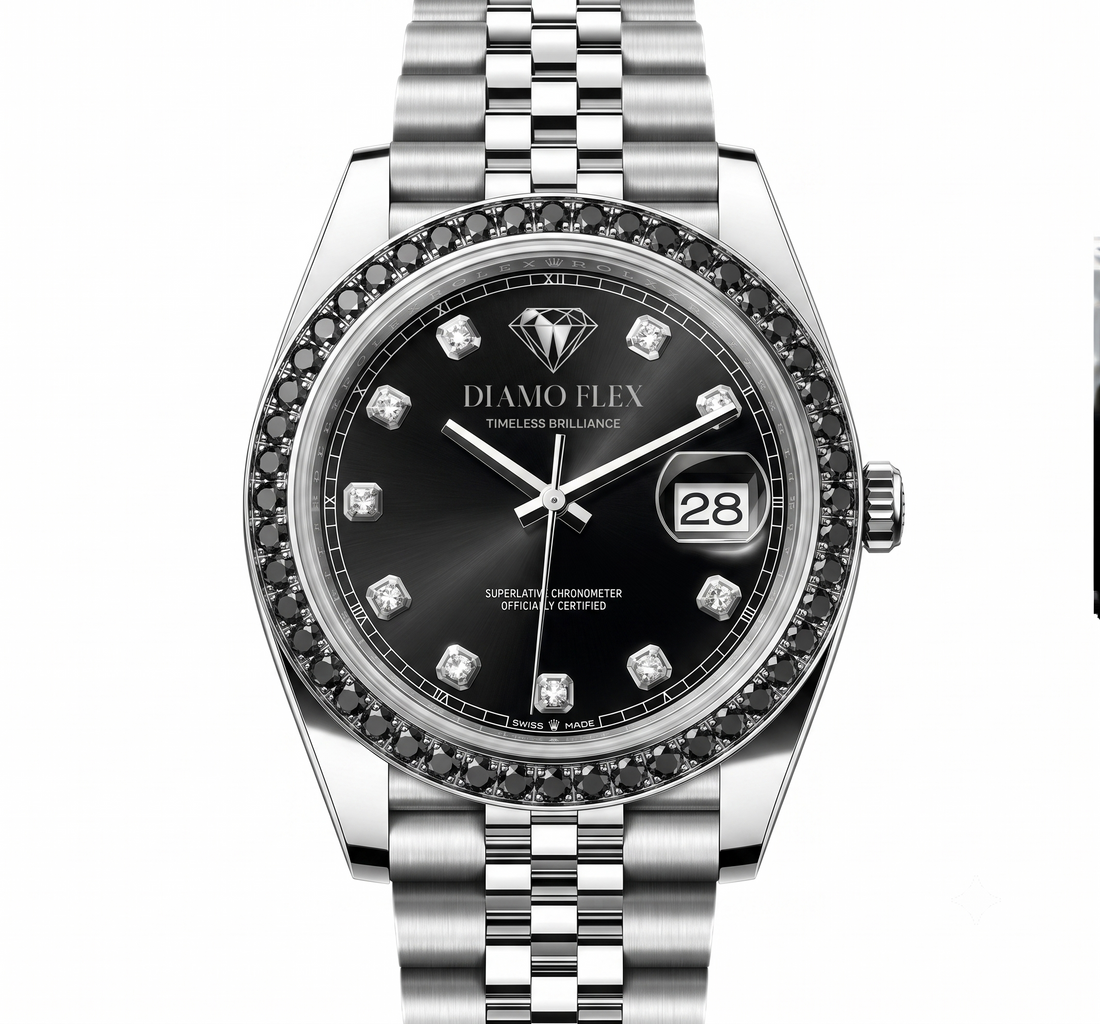 DIAMO FLEX Black Dial CZ Luxury Watch | Stainless Steel Men's Watch