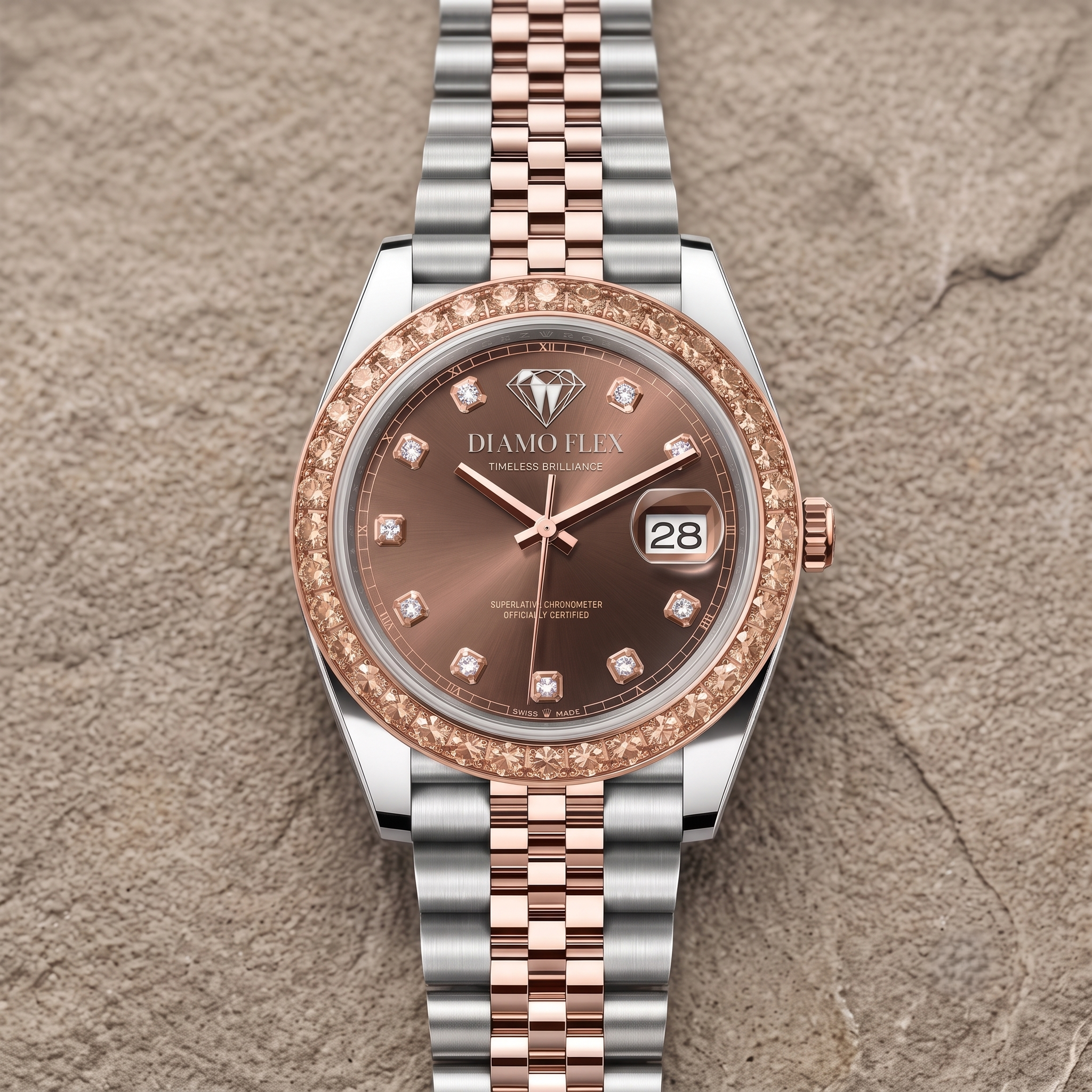 DIAMO FLEX Rose Gold Brown Dial CZ Luxury Watch | Premium Men's Watch