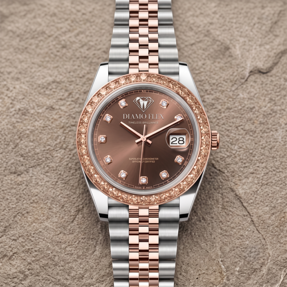 DIAMO FLEX Rose Gold Brown Dial CZ Luxury Watch | Premium Men's Watch