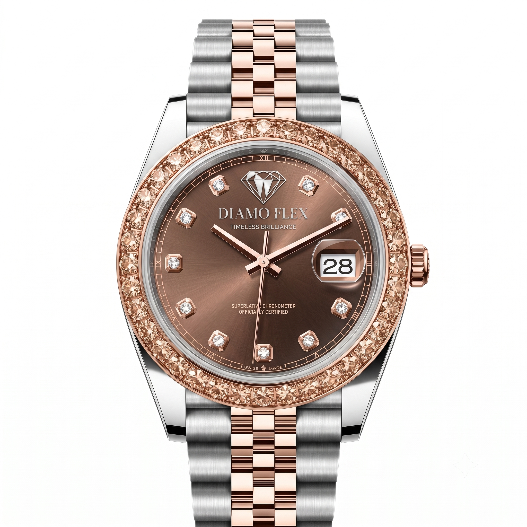 DIAMO FLEX Rose Gold Brown Dial CZ Luxury Watch | Premium Men's Watch