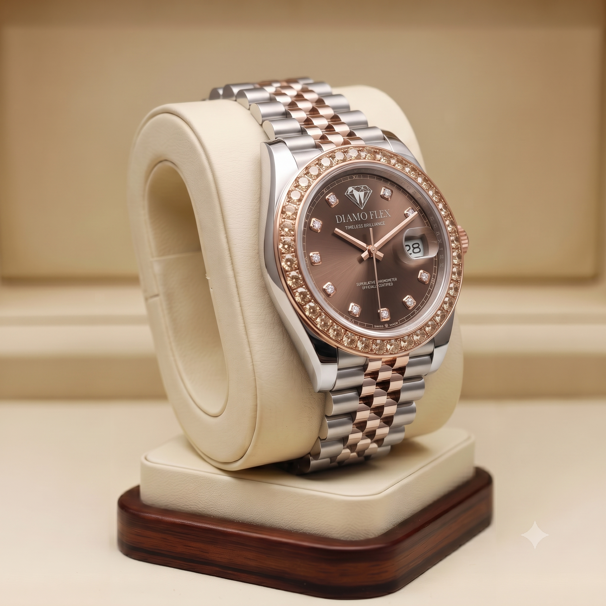 DIAMO FLEX Rose Gold Brown Dial CZ Luxury Watch | Premium Men's Watch
