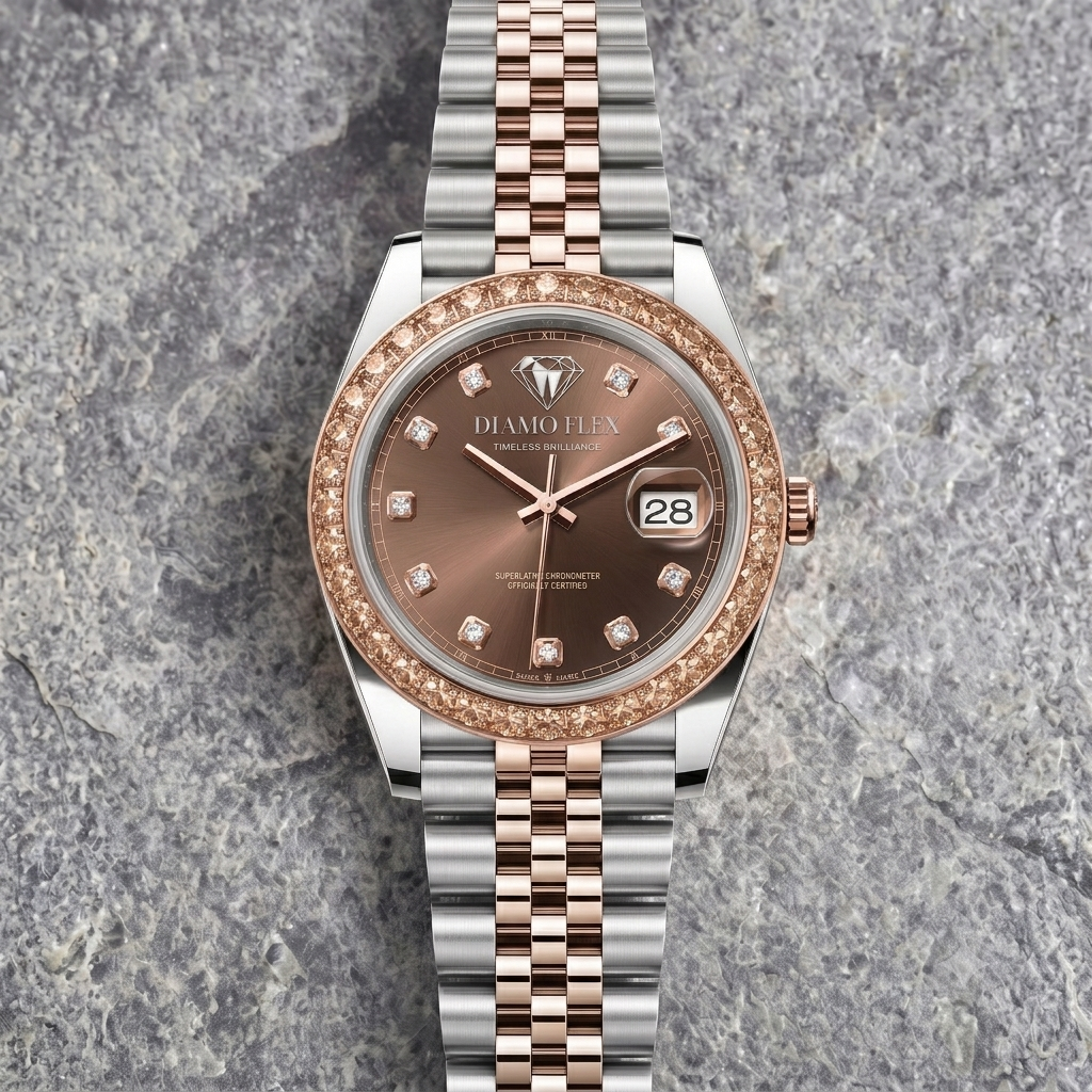 DIAMO FLEX Rose Gold Brown Dial CZ Luxury Watch | Premium Men's Watch