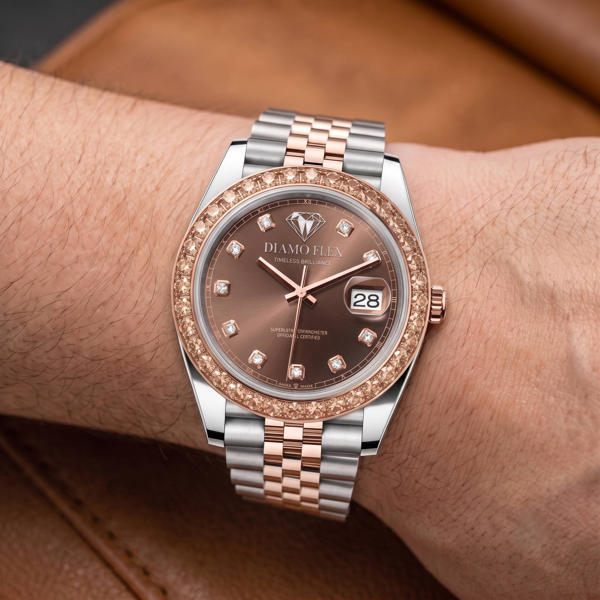 DIAMO FLEX Rose Gold Brown Dial CZ Luxury Watch | Premium Men's Watch