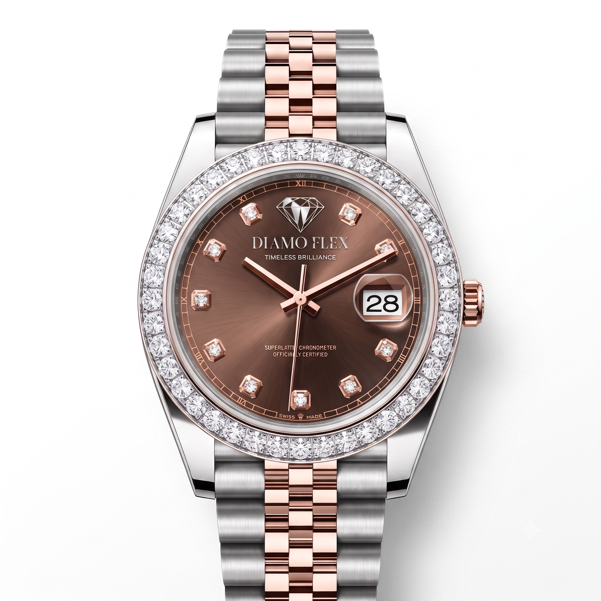 DIAMO FLEX Rose Gold Brown Dial CZ Luxury Watch | Premium Men's Watch