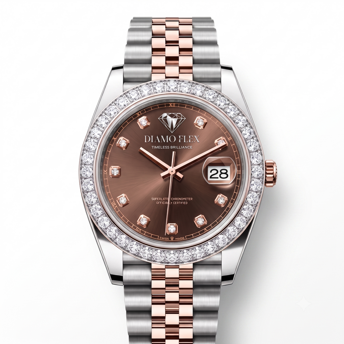 DIAMO FLEX Rose Gold Brown Dial CZ Luxury Watch | Premium Men's Watch