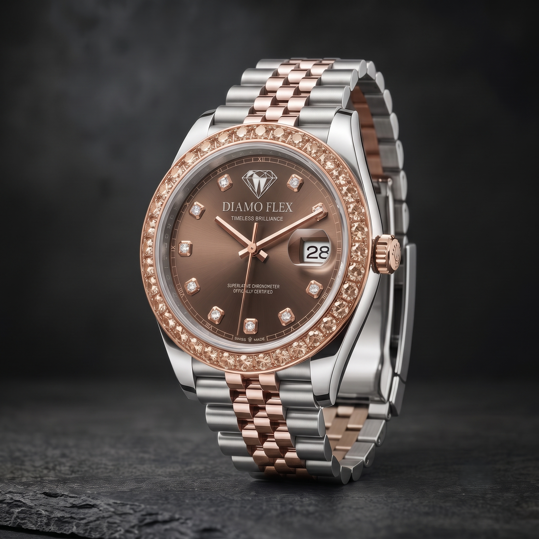 DIAMO FLEX Rose Gold Brown Dial CZ Luxury Watch | Premium Men's Watch