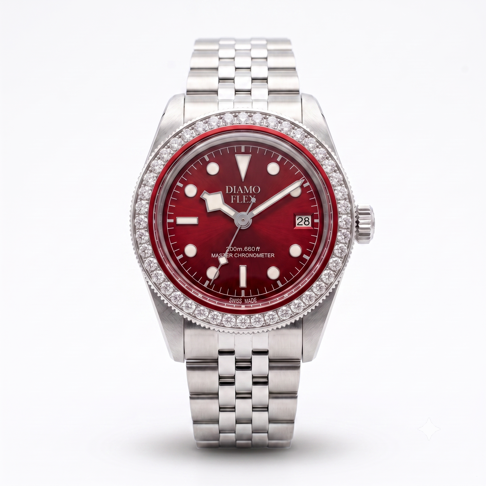 DIAMO FLEX Red Dial Luxury Watch | Round Brilliant CZ Bezel Men's Watch