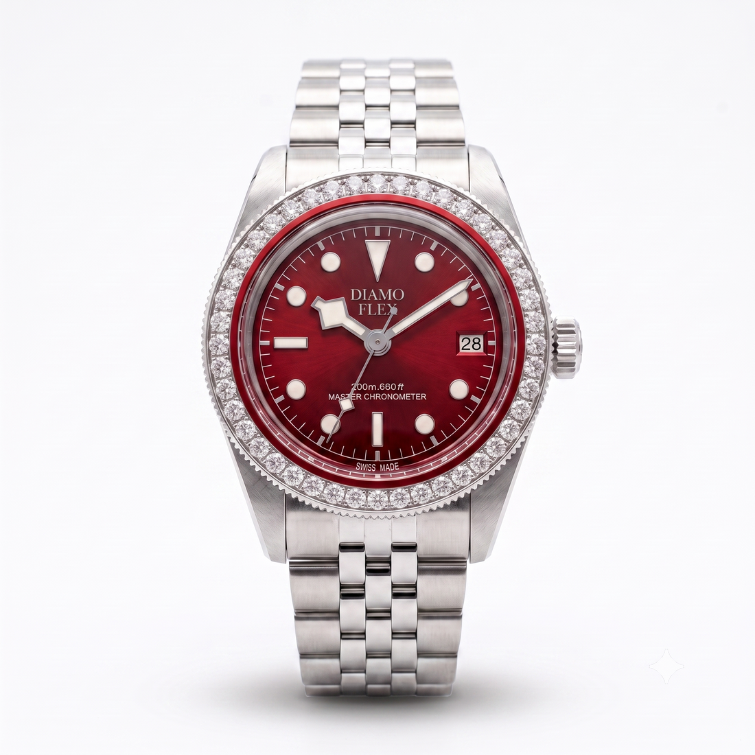 DIAMO FLEX Red Dial Luxury Watch | Round Brilliant CZ Bezel Men's Watch