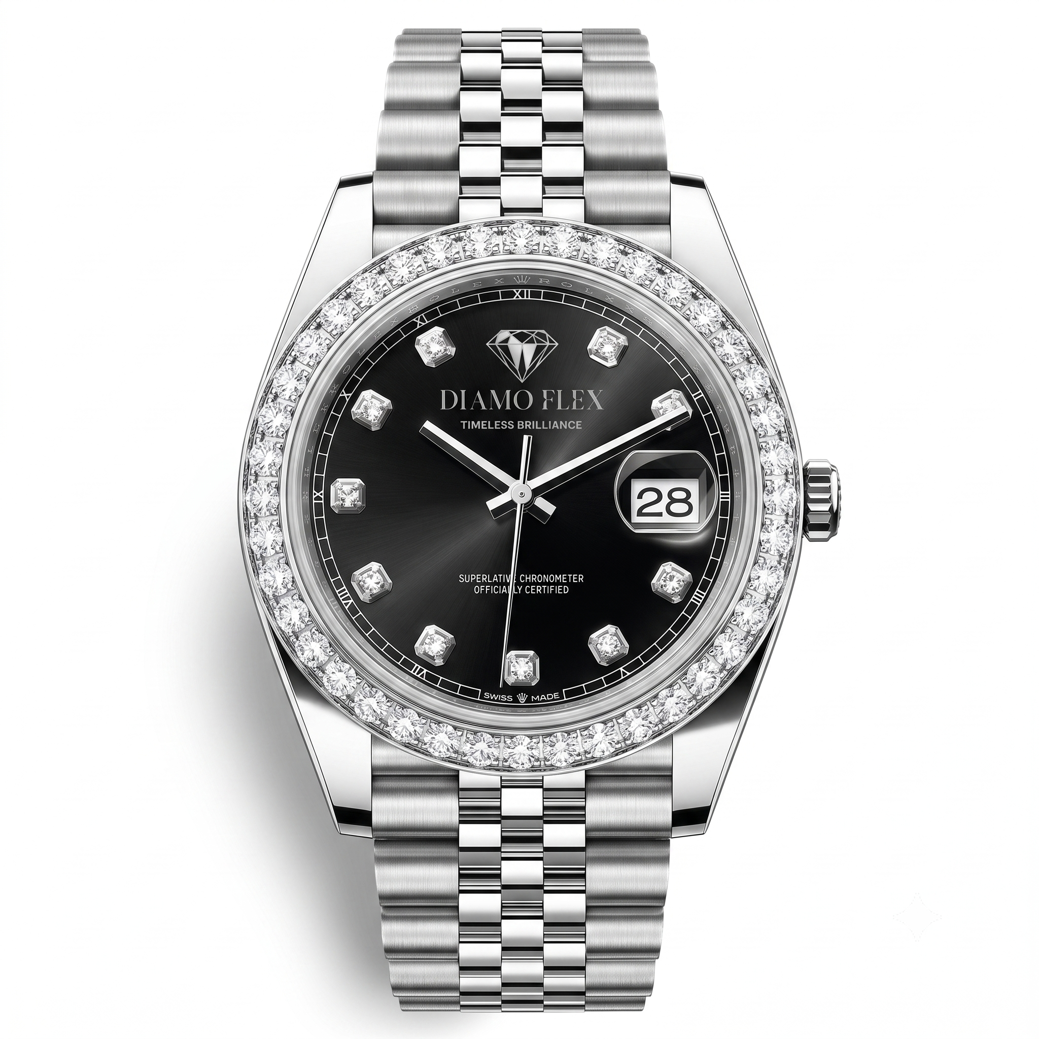 DIAMO FLEX Black Dial CZ Luxury Watch | Stainless Steel Men's Watch