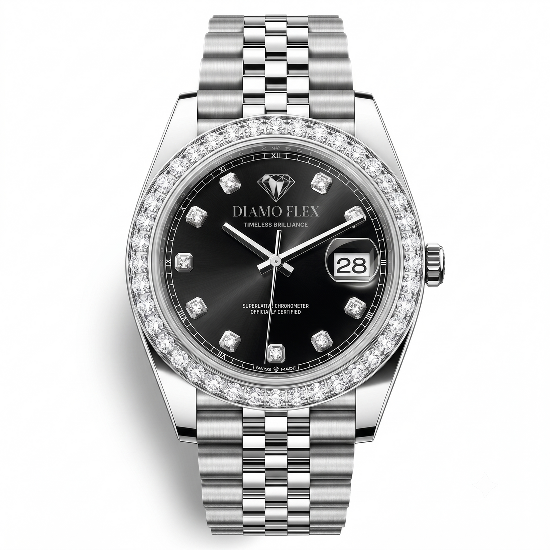 DIAMO FLEX Black Dial CZ Luxury Watch | Stainless Steel Men's Watch